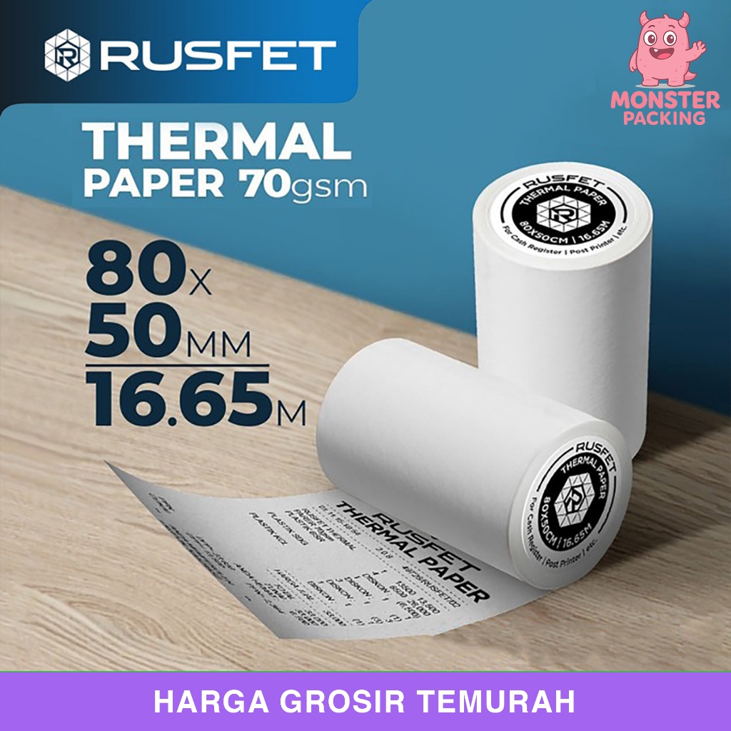 

Paper Thermal Kertas Termal Printer Struk Kasir Barcode RUSFET 80x50mm
