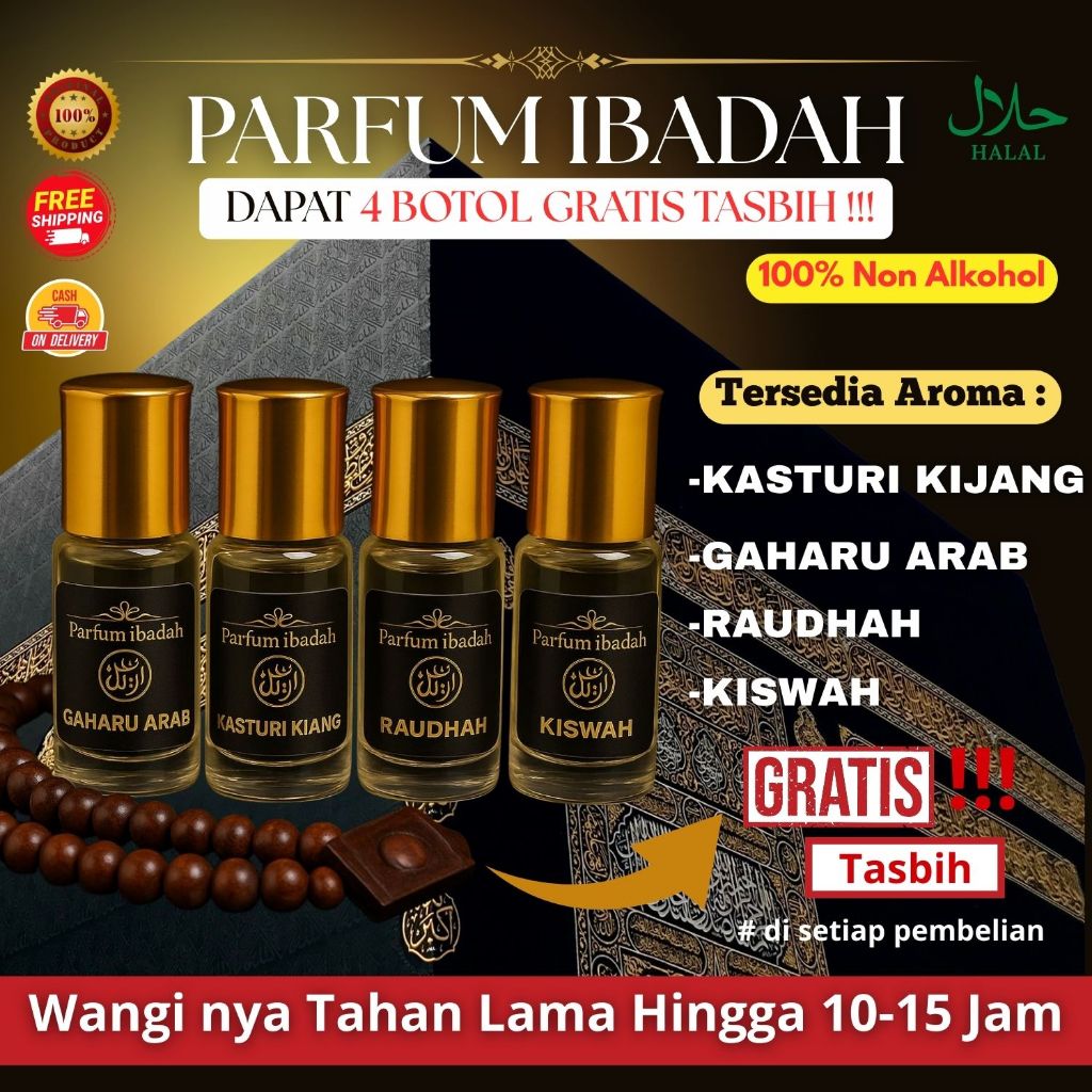 PROMO TEBATAS !!! BELI 1 DAPAT 4 Parfum Ibadah ASLI Non alkohol Wangi Tahan Lama Aroma kasturi, gaha
