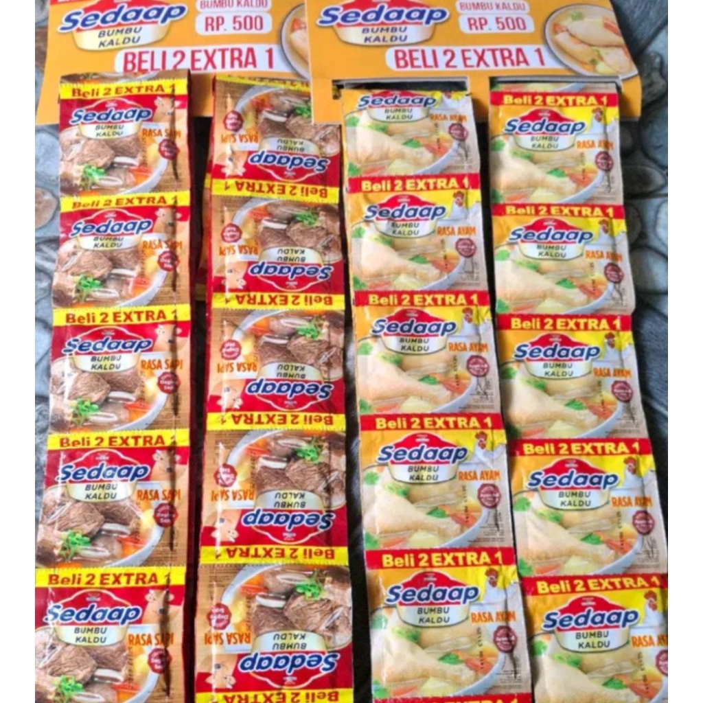 

Bumbu Kaldu Sedaap Rasa Ayam dan Sapi isi 36 sachet ( 2 renteng )