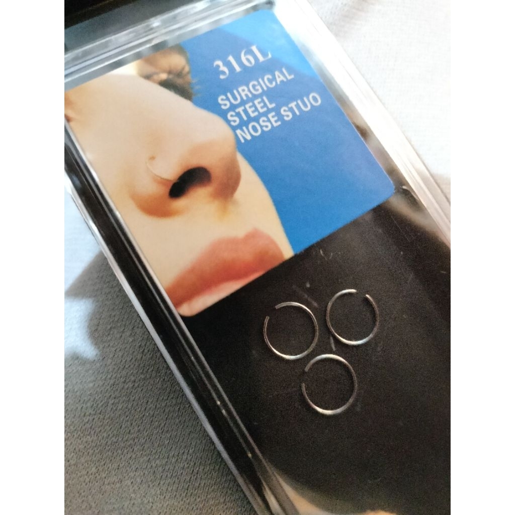 3pcs Tindik Piercing Hidung Tengah dan Samping Bulat Tipis Silver Cowok Cewek