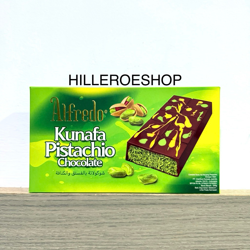 

COKLAT ALFREDO KUNAFA PISTACHIO CHOCOLATE 200GR COKELAT DUBAI 100GR KACANG PISTACHIO