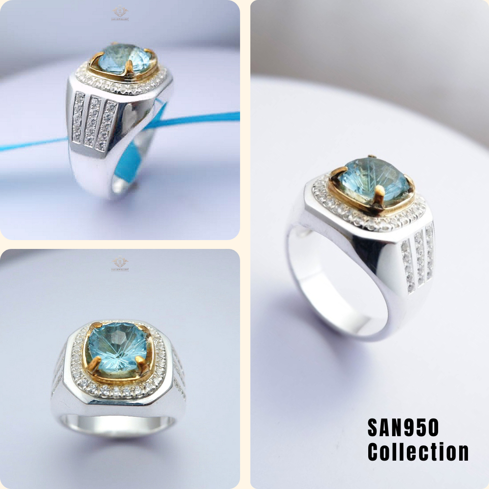 Cincin Pria Perak 950 Asli Handmade Ikat Batu Permata Akik Premium Custom Free Box EB240