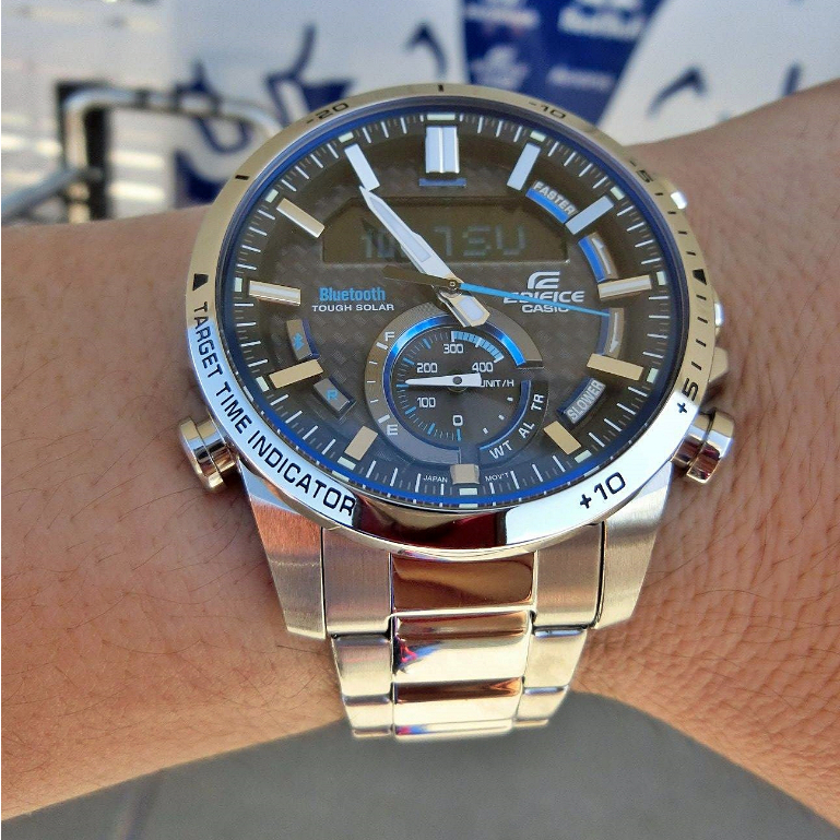 Jam Tangan Pria C*s*o ED*F*C* ECB-800D-1A ECB-800 Dual Time Silver Steel