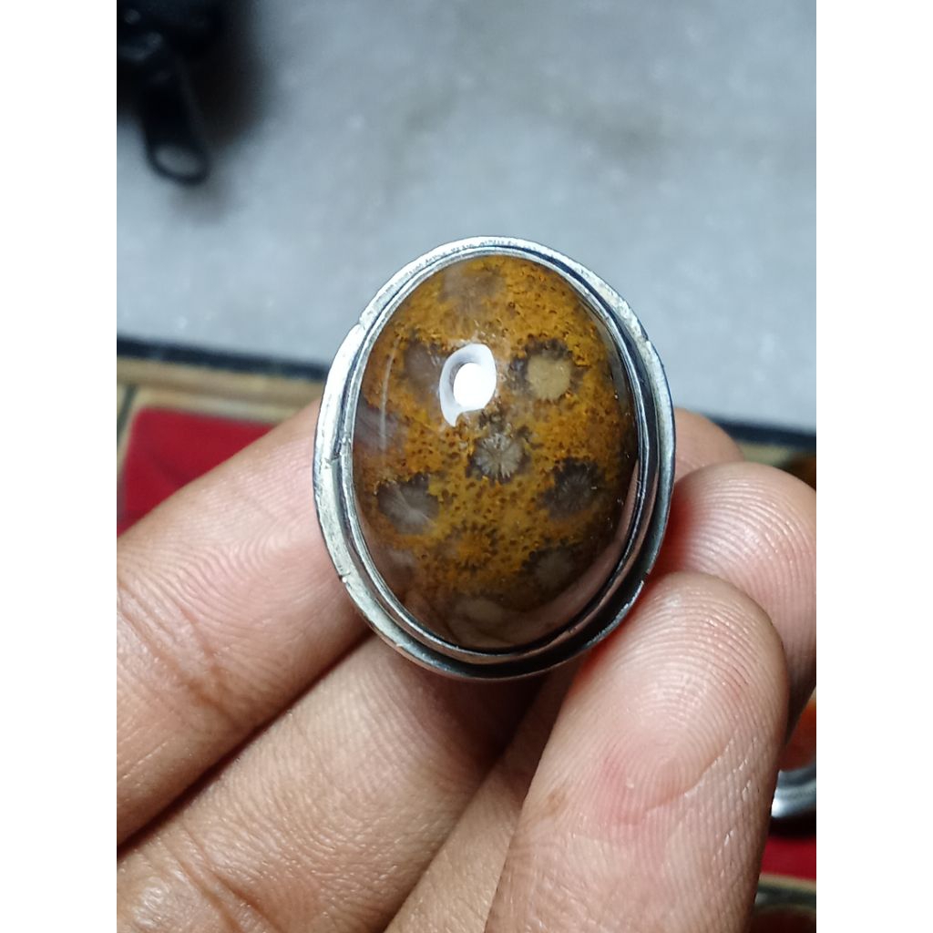 akik sarang tawon jenong ring monel