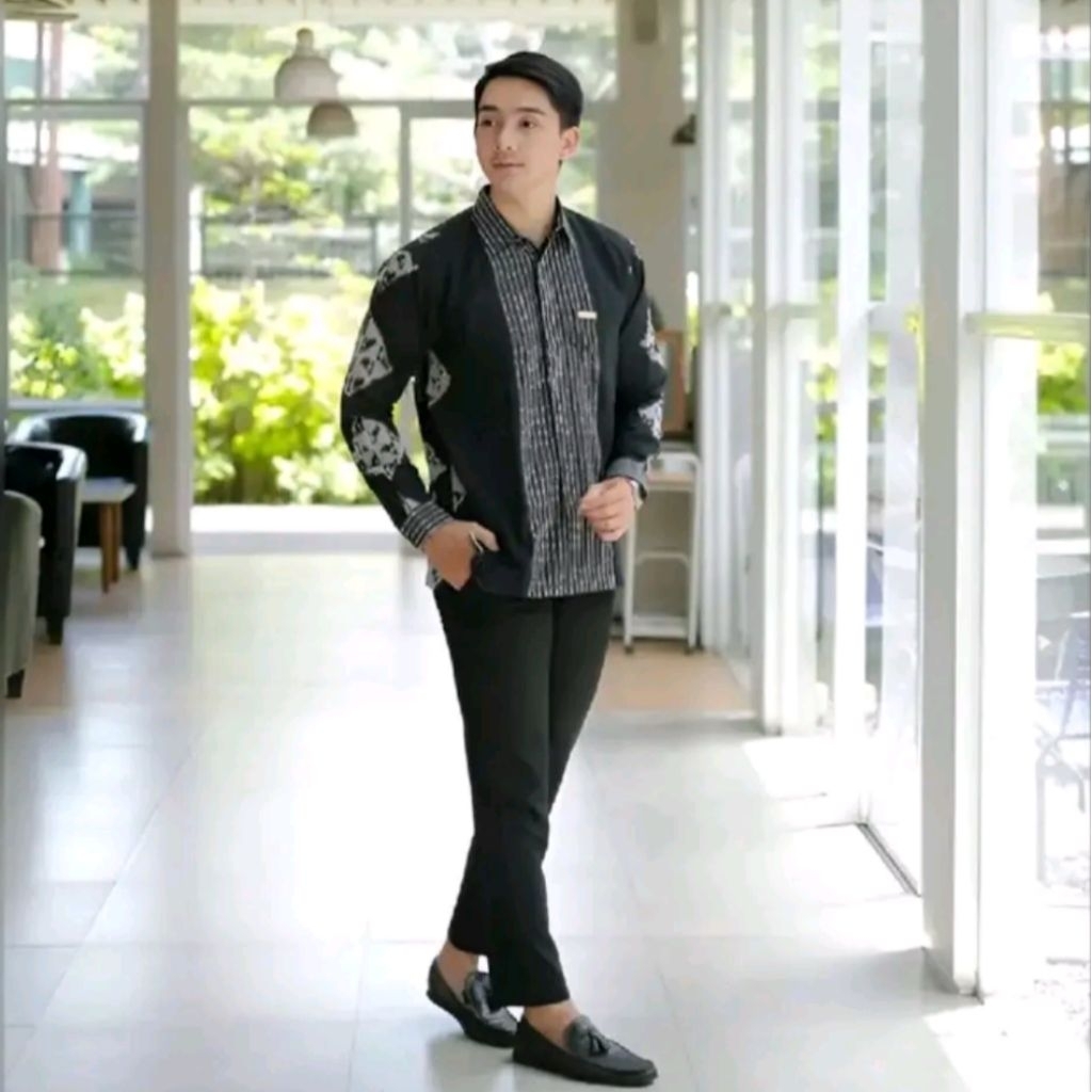 kemeja tenun asli berfuring katun hem cowok asli tenun jepara hitam modern