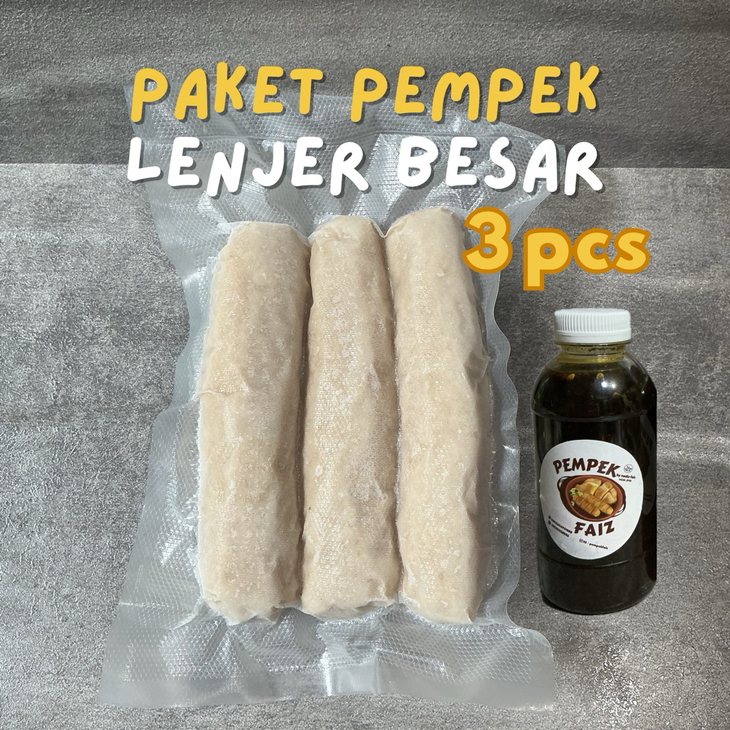 

Pempekfaiz- paket pempek lenjer besar 3pcs + cuko 250ml | pempek palembang asli ikan gabus | pempek frozen