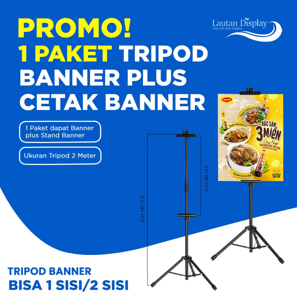 Cetak Banner Tripod Standing 1 / 2 Sisi – Spanduk MMT Wisuda Jualan Wedding Flexy Albatros 1 Meter