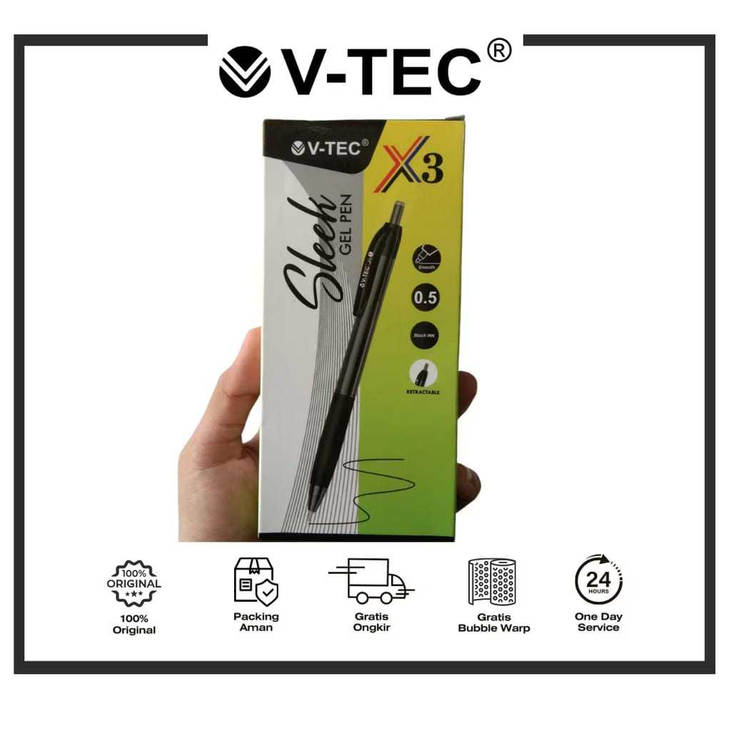 

(1 PACK) VTEC SLEEK Gel Pen X3 0.5mm | Pulpen Gel Halus Tinta Hitam Merah Biru