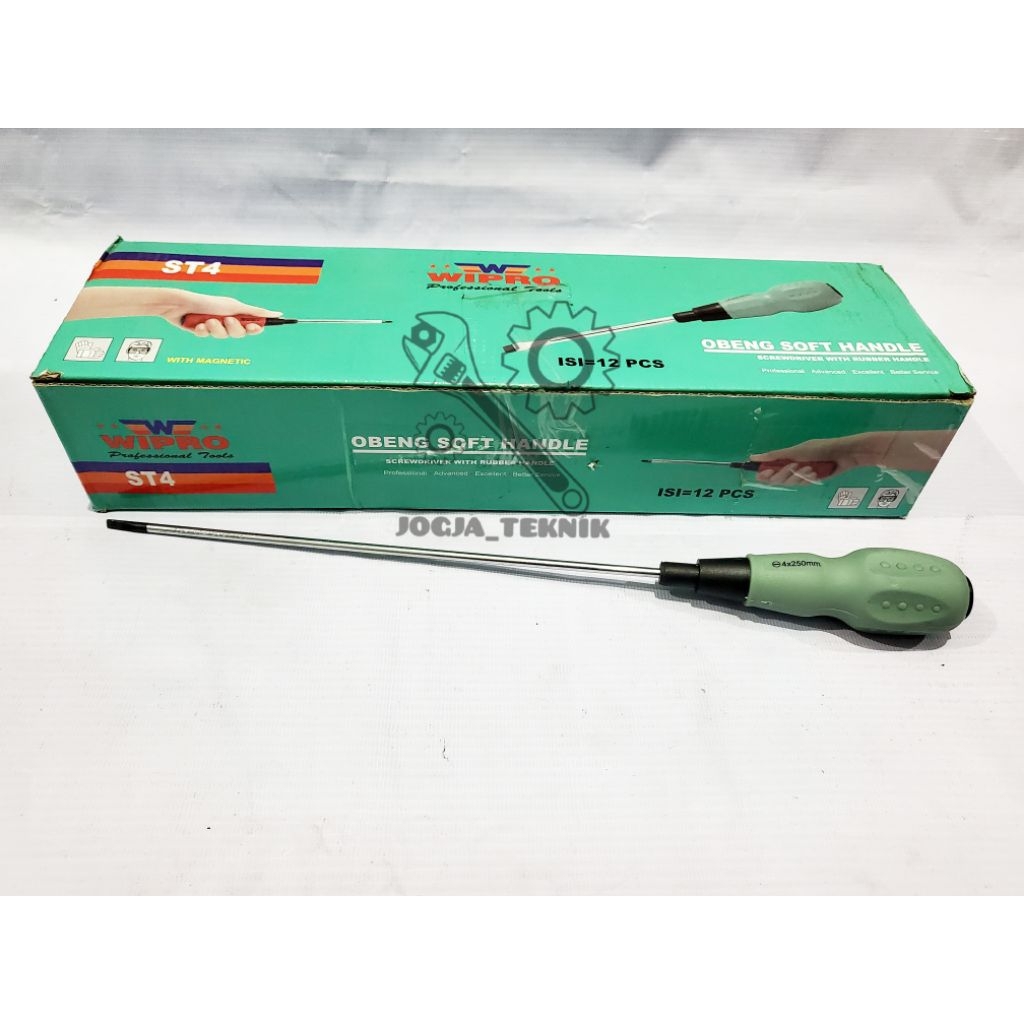 Wipro Obeng Soft Handle Karet Plus Minus 4 × 250MM ST4-250 / Obeng Handle Karet Wipro
