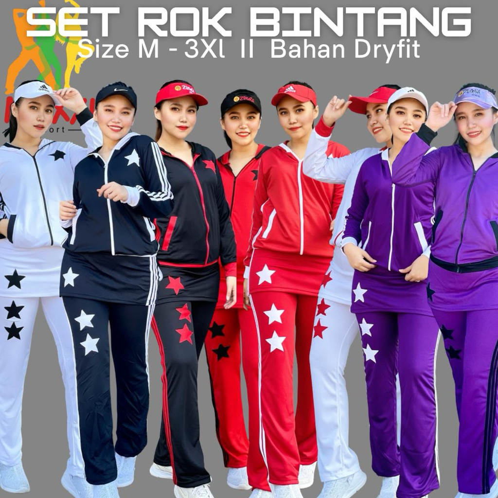 Baju Senam Setelan Lapangan Panjang Muslimah Hijab Cycling Gowes Set Rok