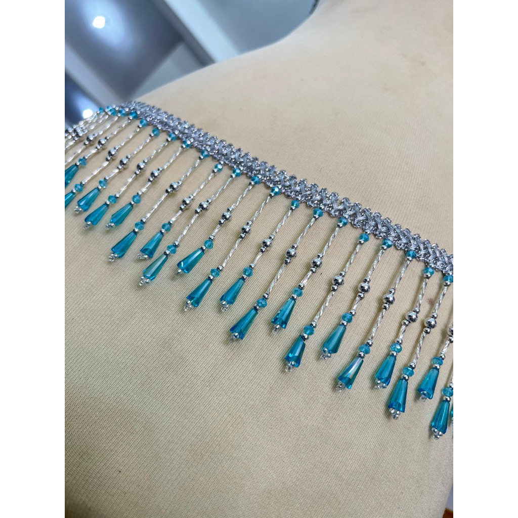 costum renda juntai silver rumbai baju bodo per meter