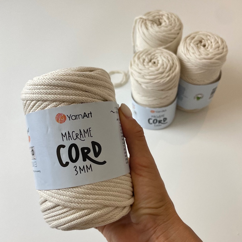 YarnArt Macrame Cotton Cord 3 mm  - Tali 3 mm Putih - Benang Rajut Untuk Tas
