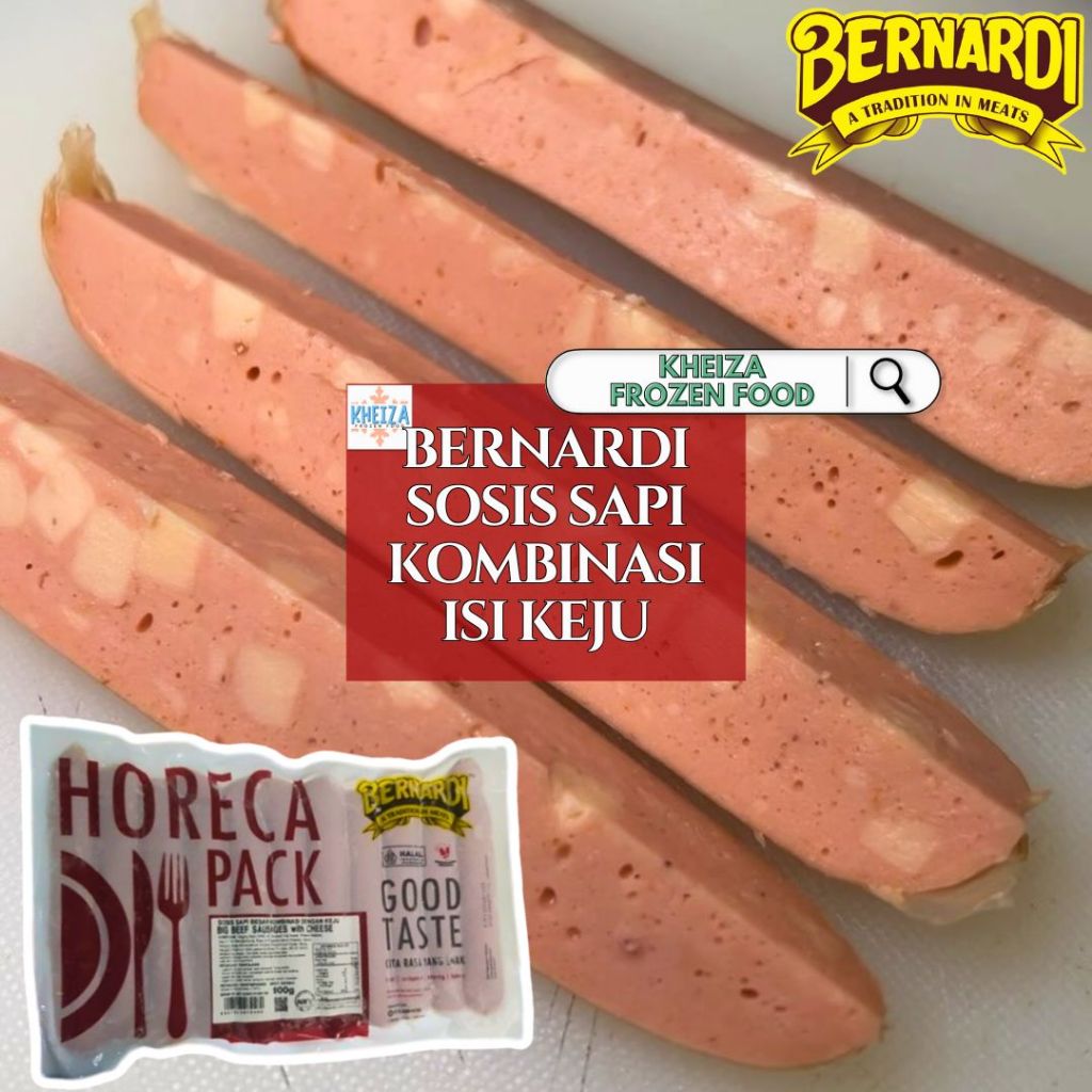 

HORECA SOSIS SAPI Kombinasi KEJU 900gr Isi 11pcs - BIG Beef SAUSAGE BERNARDI - Kheiza Frozen