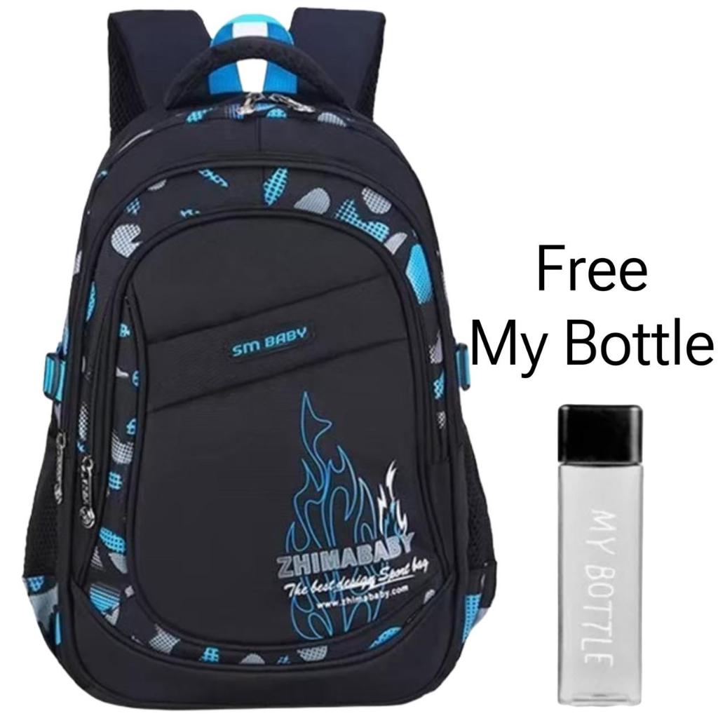 Tas Ransel Sekolah Anak SD SMP SMA Pria Wanita Model Keren Motif Flame Warna Hitam Biru Muat Laptop 