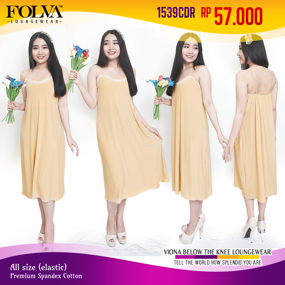 FOLVA baju tidur dress spandex 1539CDR creme all size