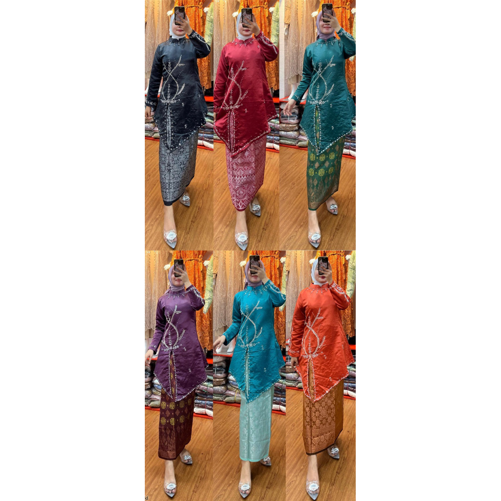 SETELAN KEBAYA DEWASA BAHAN SATIN CRISTAL PREMIUM/ROK SONGKET