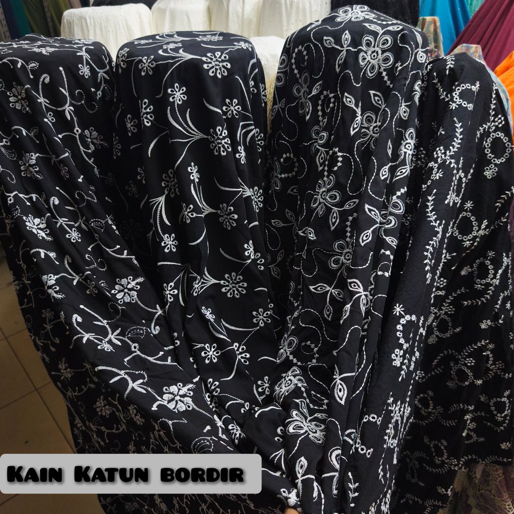 KAIN KATUN BORDIR HITAM [harga ½ meter]