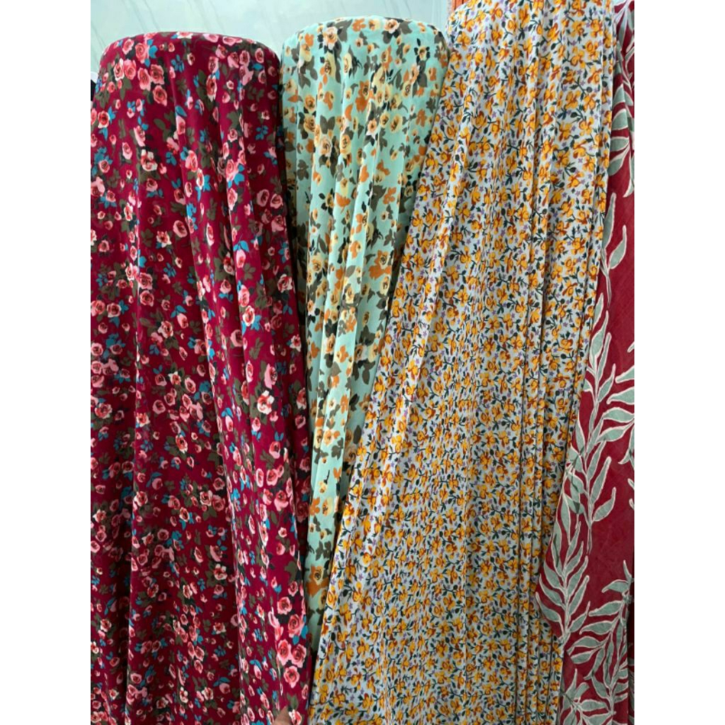 KAIN SIFON CERUTY PREMIUM MOTIF BUNGA KECIL  - KAIN SIFON MOTIF KEMBANG KECIL - BAHAN KAIN MOTIF BUN