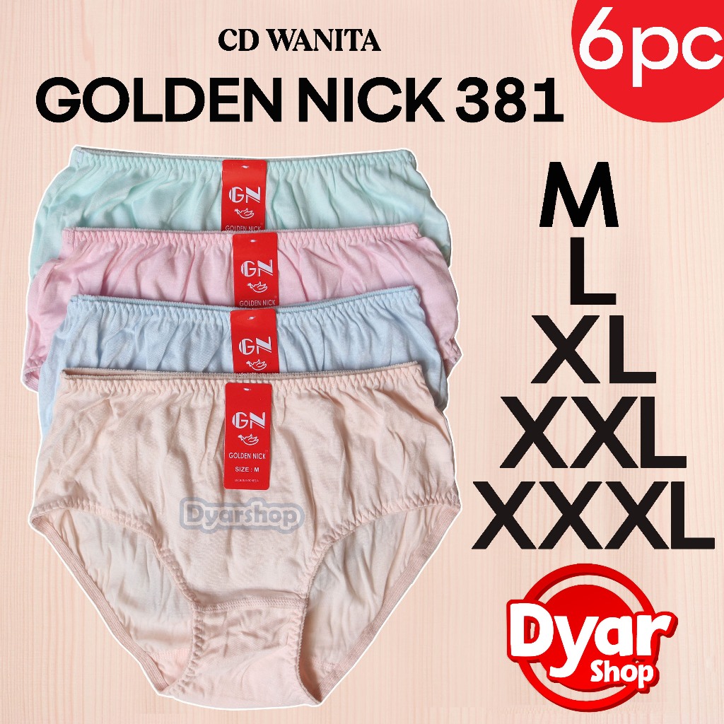 [ 6 pcs ] CD Golden Nick 381 Celana Dalam Wanita Katun Karet Zig Zag CD GN 381Model  Maxi - Dyarshop