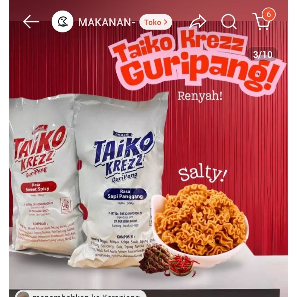 

Snack,taikokrezz, rasa, sapi, panggang,dan,sweet,spicy,500g