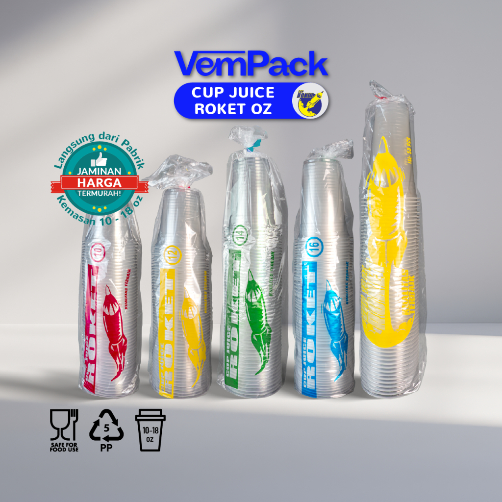 [50 Pcs] Cup Jus Rocket | Cup Minuman Dingin | Cup Plastik Es | Gelas Plastik Roket