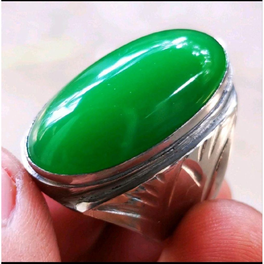 cincin batu akik hijau gulao pandan natural ring monel
