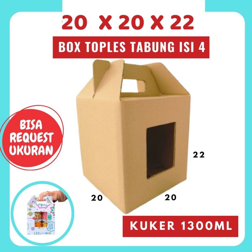 

Box 20x20x22 Jinjing (KUKER TOPLES JAR 4x1300ml) Kardus Idul Fitri Kue Kering Hampers/Ied Mubarak