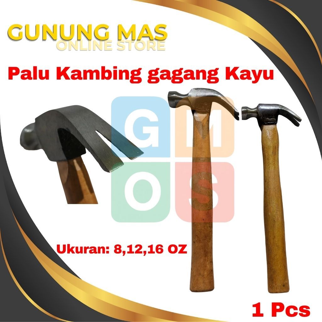 Palu Kambing gagang Kayu 8 Oz,16 Oz