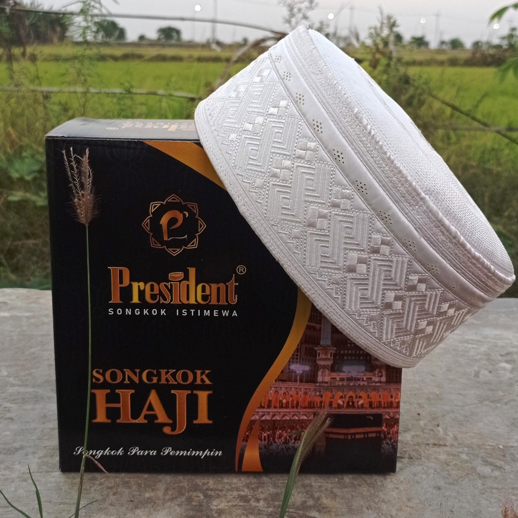 Songkok Haji Peci Haji Putih PRESIDENT Motif AL MUHAIMIN