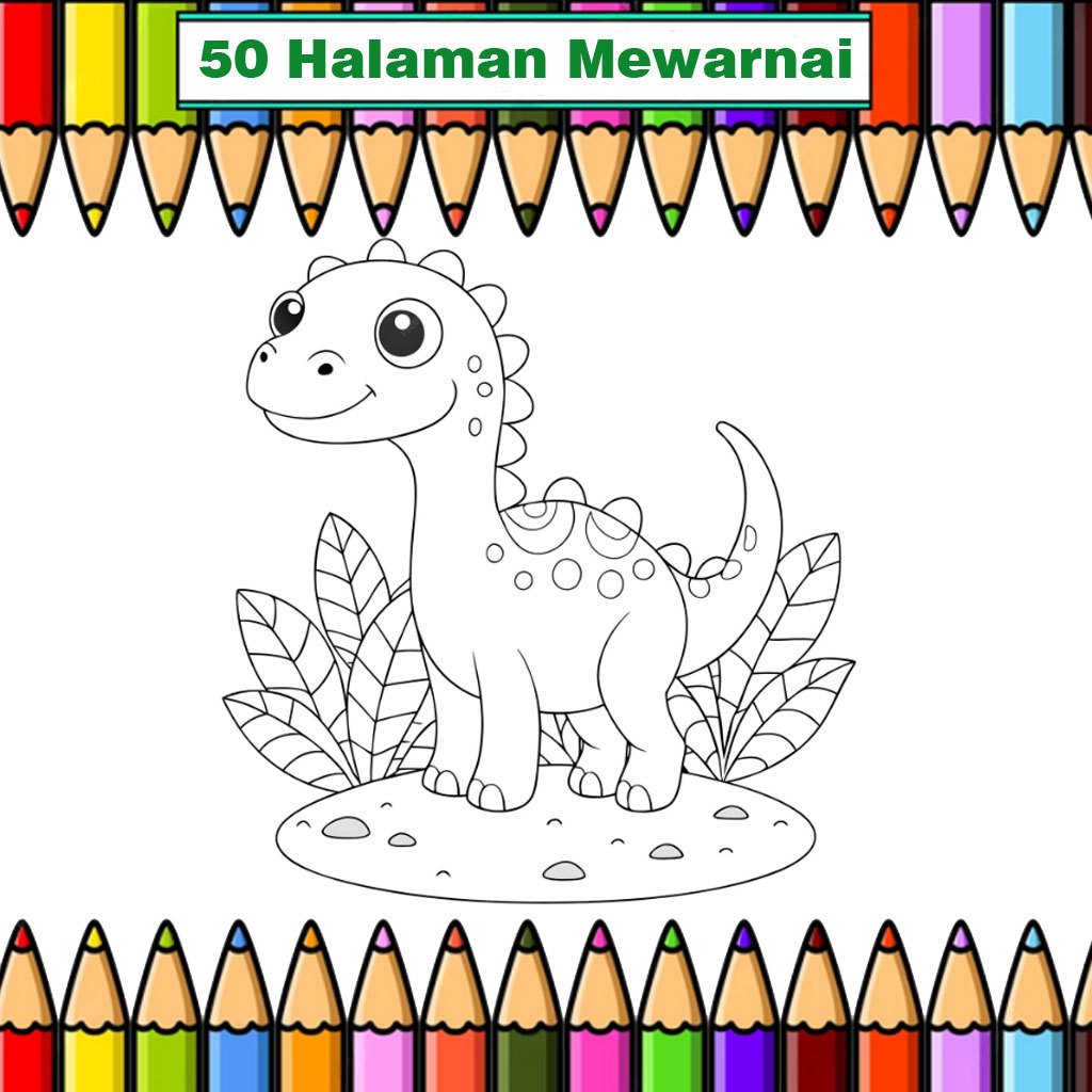 

50 Kertas mewarnai Dinosaurus dll ukuran A5 untuk Anak TK / PAUD / SD Lembar belajar mewarnai