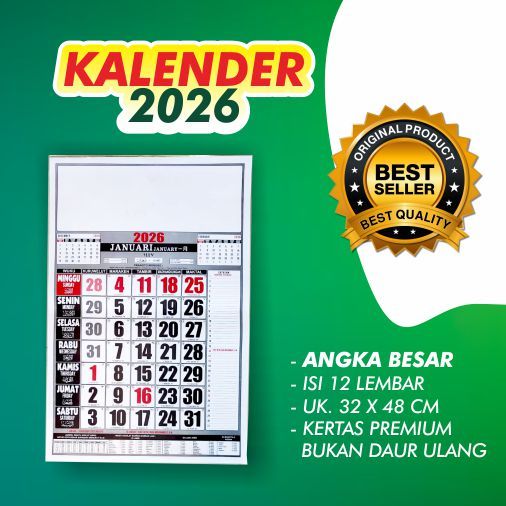 

kalender 2026 isi 12 lembar ukuran 32 x 48 cm