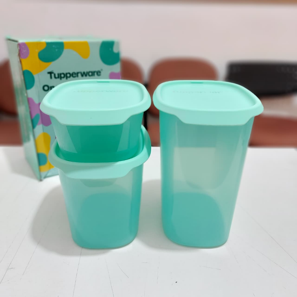 Tupperware one touch fresh set isi 3 540ml, 1.1L, dan 1,8L hijau mint kotak penyimpanan, kotak bumbu