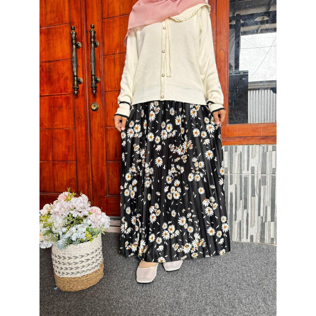 𝐑𝐨𝐤 𝐏𝐥𝐢𝐬𝐤𝐞𝐭 𝐌𝐨𝐭𝐢𝐟 𝐁𝐮𝐧𝐠𝐚 || Rok Plisket Wanita Motif Bunga floral skirt Rok Plisket Jumbo Korean Styl