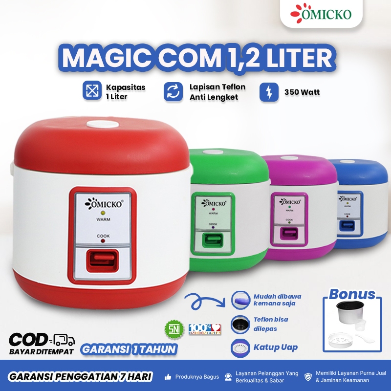 (COD) Omicko Rice Cooker / Magic Com 1.8 dan 1 Liter 3 in 1 Bonus Gelas Ukur & Sendok Nasi