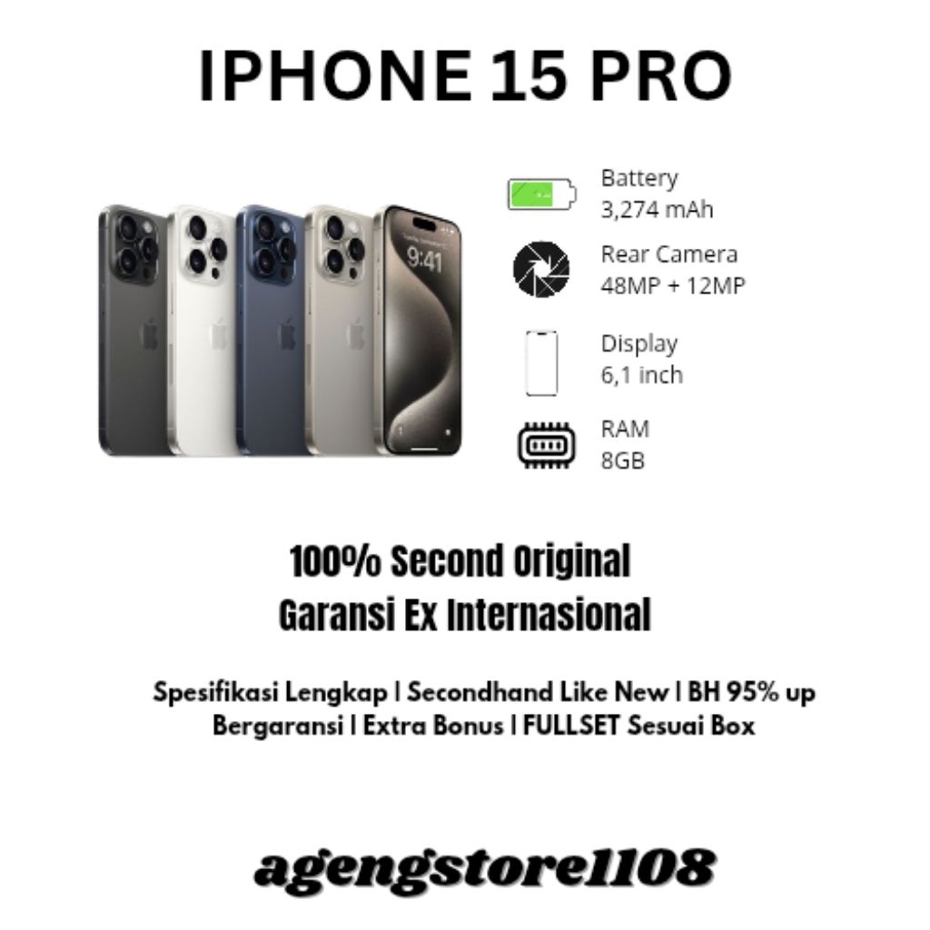 IPHONE 15 PRO 15 PROMAX 128GB 256GB SECOND ORIGINAL EX INTER