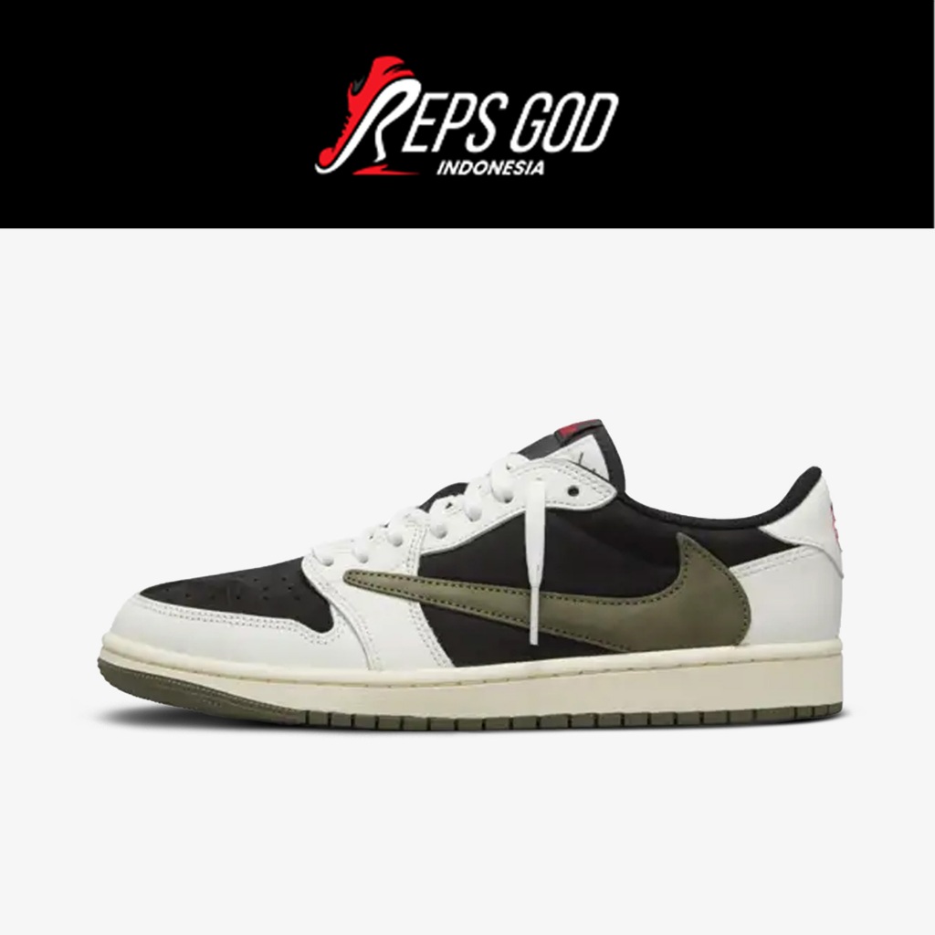 Nike Air Jordan 1 Low x Travis Scott Olive Green White Black Casual Gym Olahraga Jogging Joging Pria