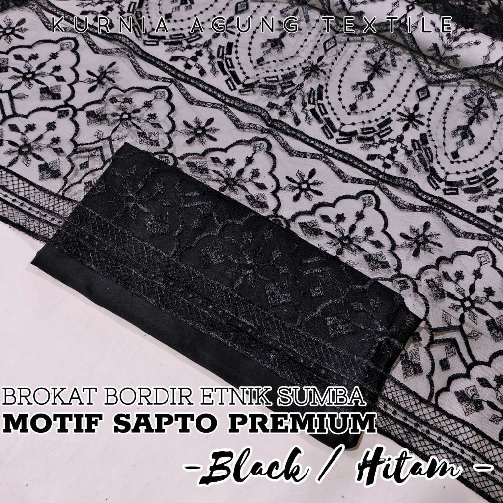 Kain Bahan Kebaya Brokat Bordir Tulle Warna BLACK / HITAM Meteran Termurah Terlaris Premium