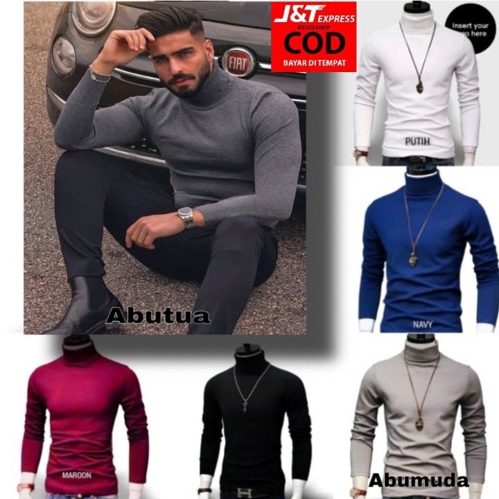 { BISA COD } KAOS PRIA LENGAN PANJANG TURTLENECK kaos kerah leher tinggi polos korea