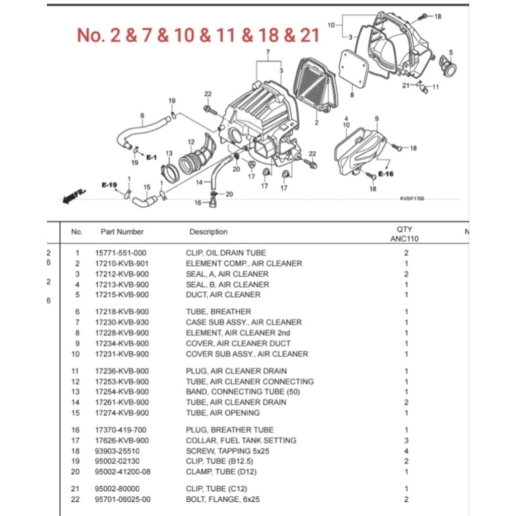 Rumah box filter plus penutup plus filter untuk motor Vario 110cw dan Techno number part 17230KVB930