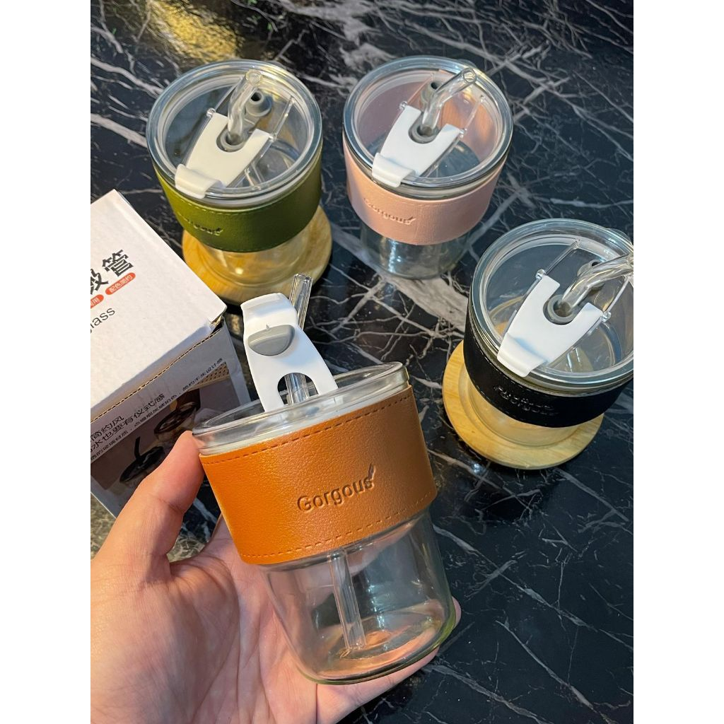 Tumbler Gelas Gorgeous Gorgous Kaca Sedotan Estetik Slub 400 ml