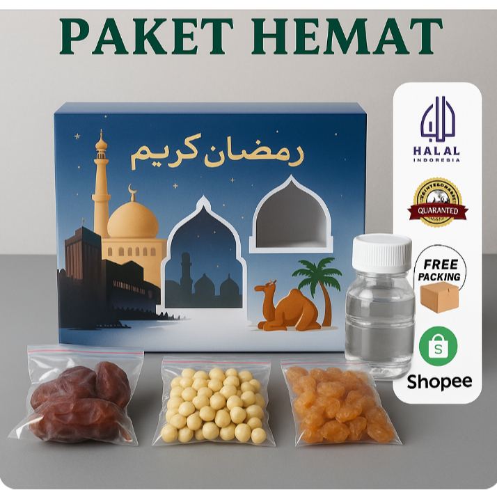 

Souvenir Haji Umroh Paket Hemat – Kurma Premium + Kismis + Kacang Arab + Zamzam