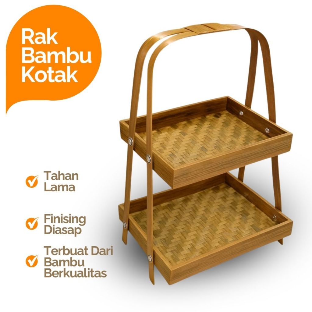 Kerajinan Bambu / Rak Bambu Kotak 2 Susun | Rak Buah Bambu Kotak | Rak Bumbu | Rak bawang