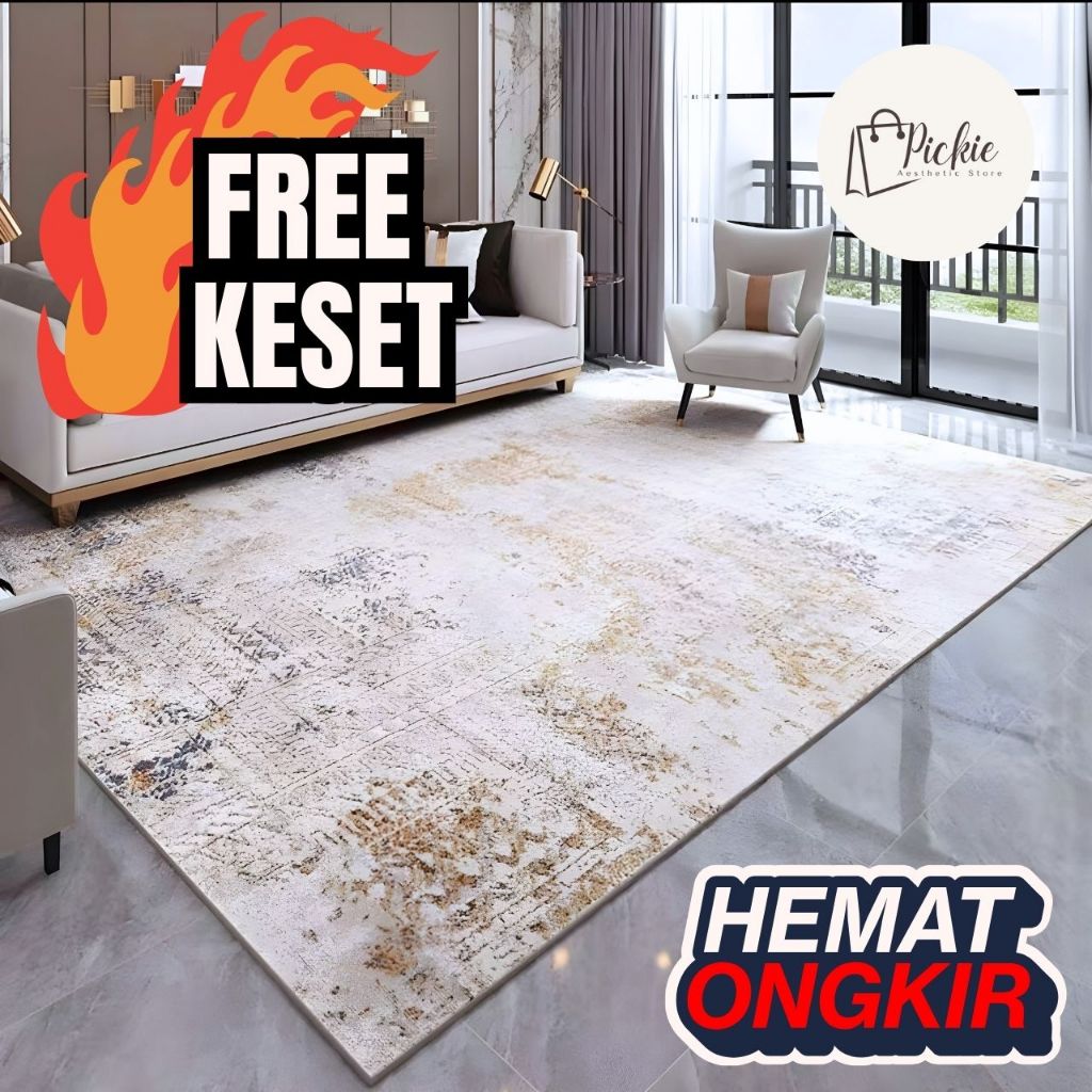 Karpet Lantai Polyester Halus Motif Abstrak 200x300 180x250 120x200 Tebal 0,7 Cm - Pickie
