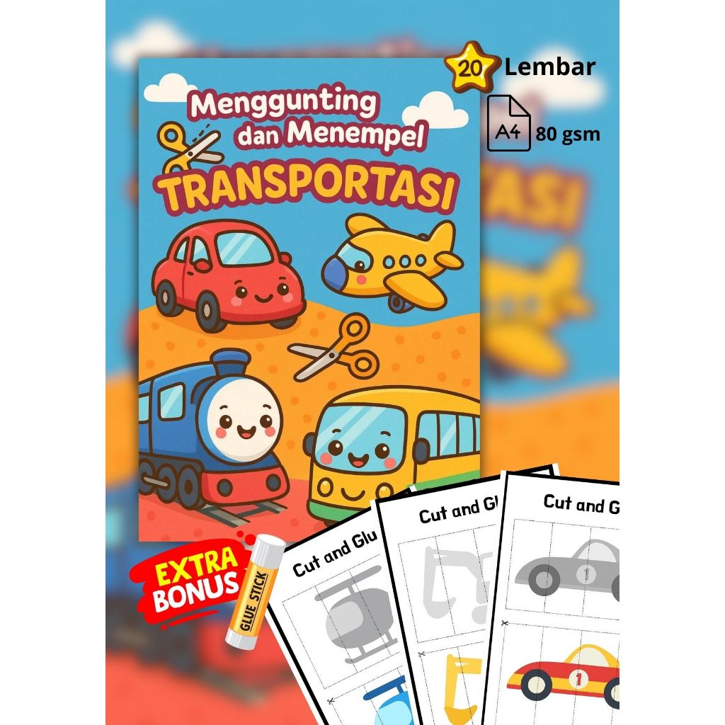 Worksheet Printable Transportasi - Lembar Kerja Anak TK PAUD Aktivitas Gunting Tempel Edukatif