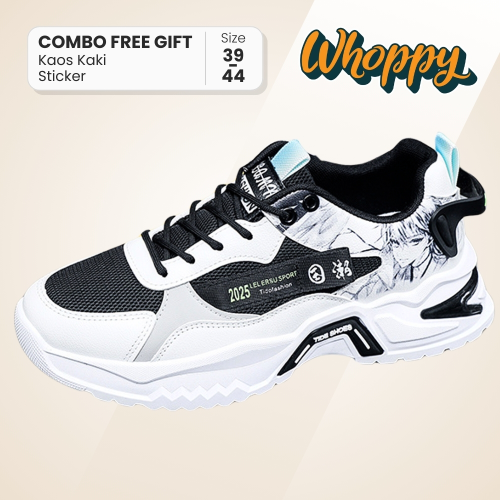 [PROMO] Sepatu Anime Cowok Whoppy CLEON SL36 Sneakers Casual Pria Dewasa Keren Putih Hitam Sport Sho