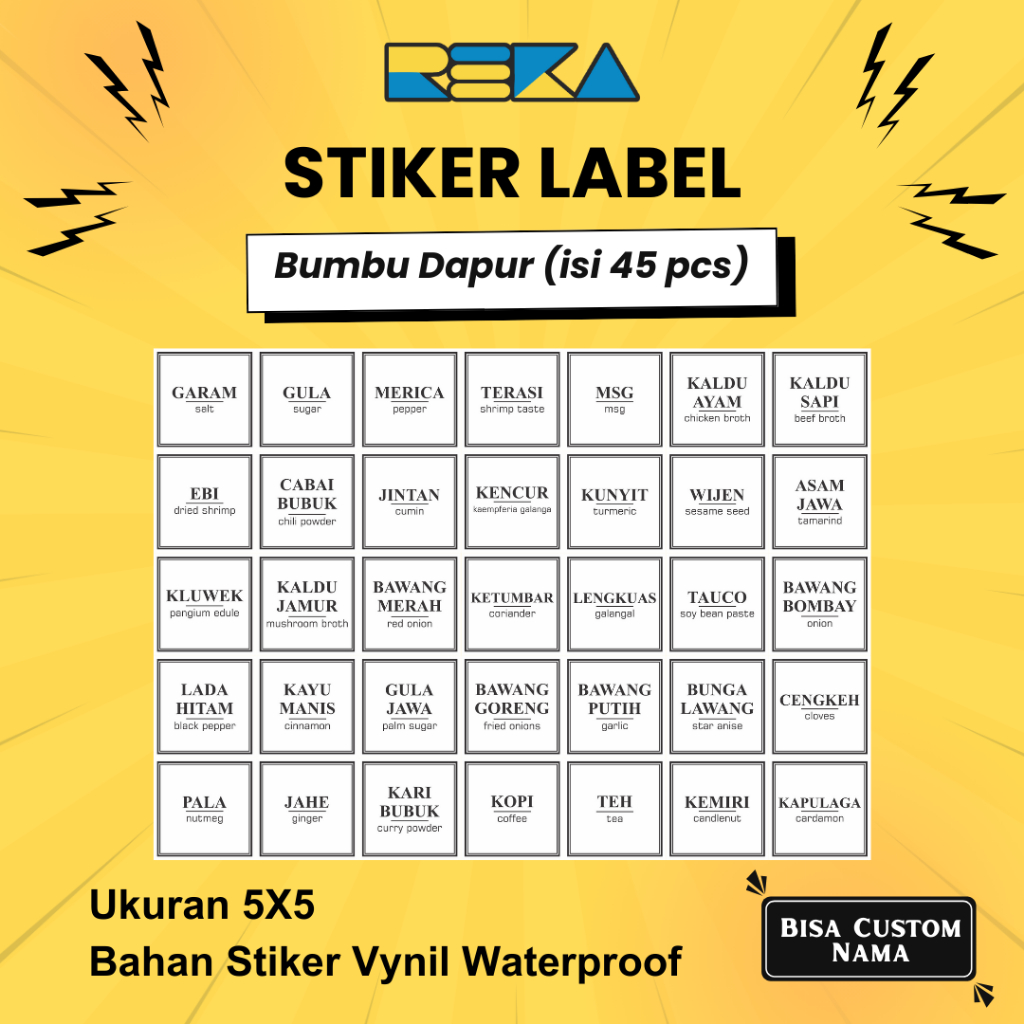 

Ready Stock Stiker Bumbu Dapur Warna Putih Kitchen Label Tahan Air Waterproof