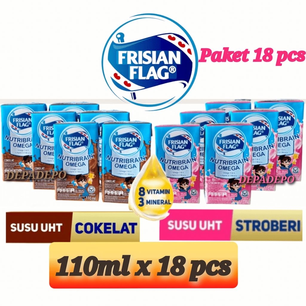 

Frisian Flag Susu UHT Kotak 110ml isi 18 Pcs | Susu Siap Minum Rasa Coklat / Stroberi