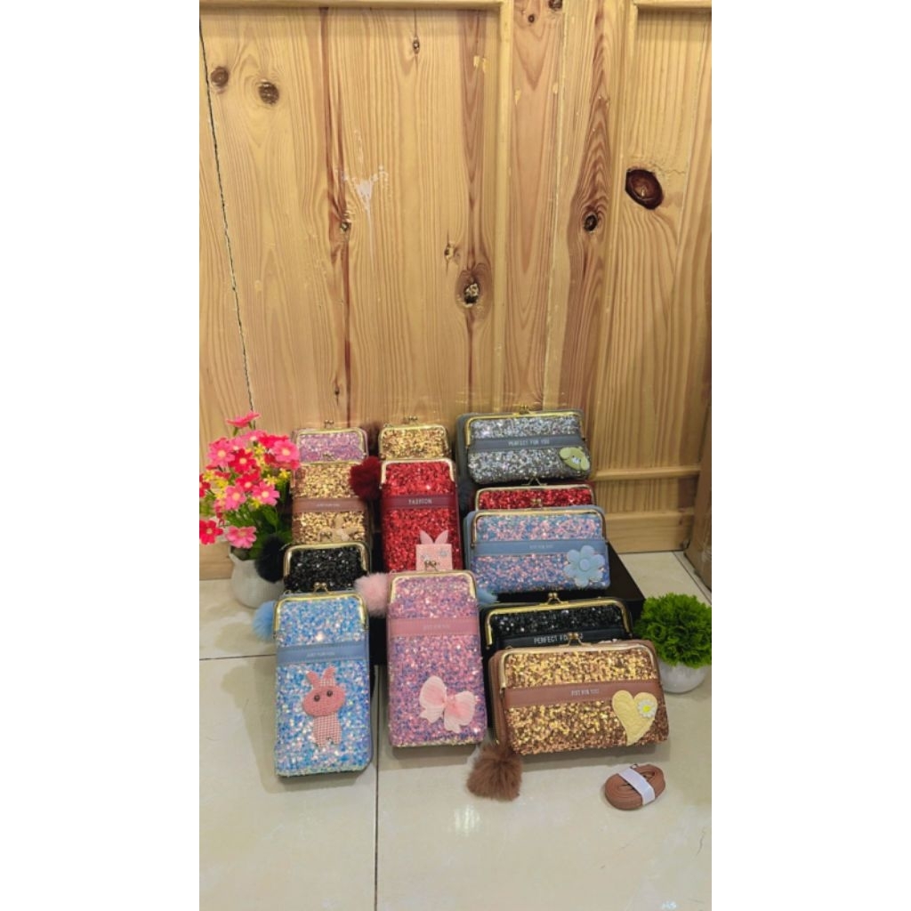 Tas HP Behel Full Gliter Bling Bling Tas Hp Tas Selempang Wanita