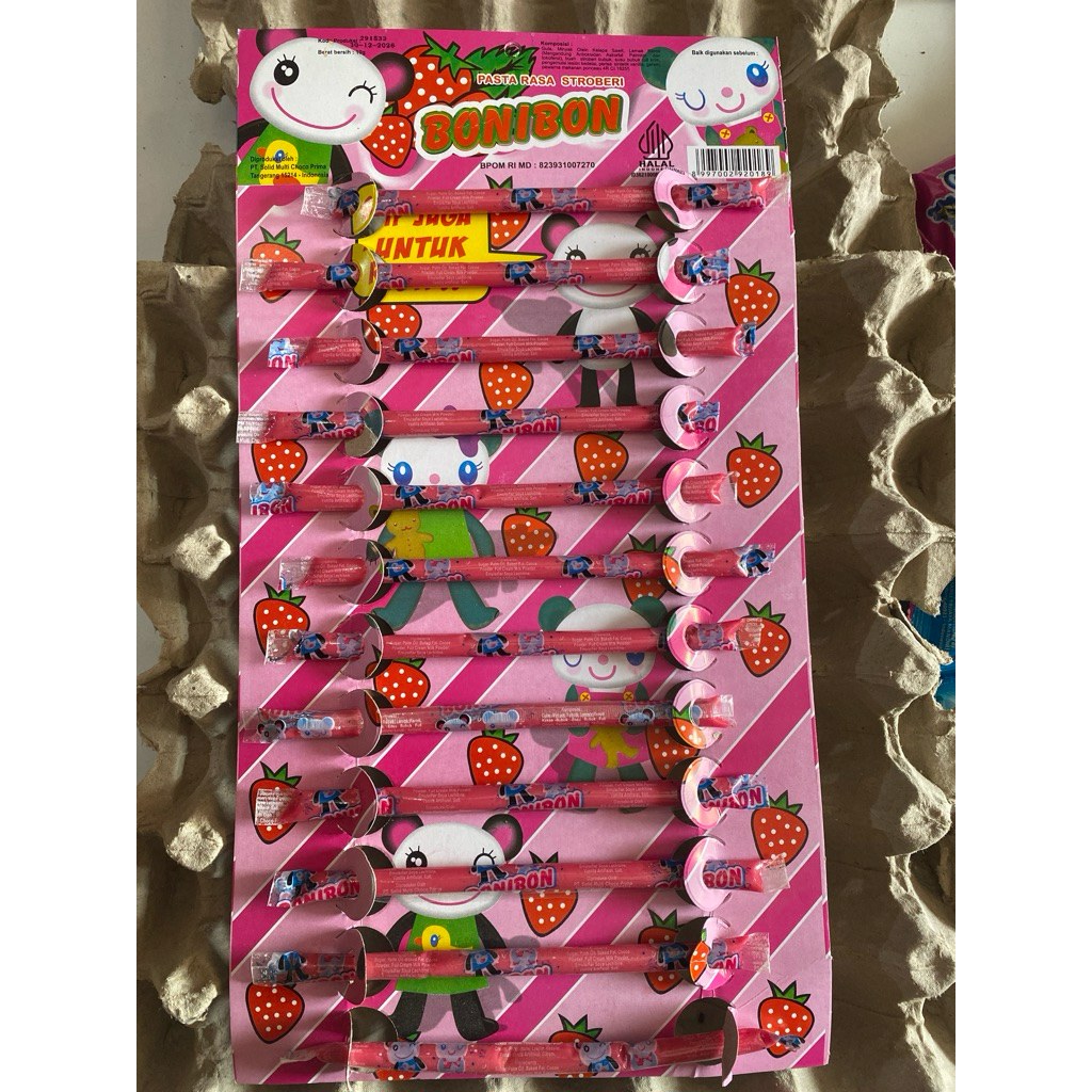 

bonibon pasta rasa stroberi 1 pak isi 12pcs