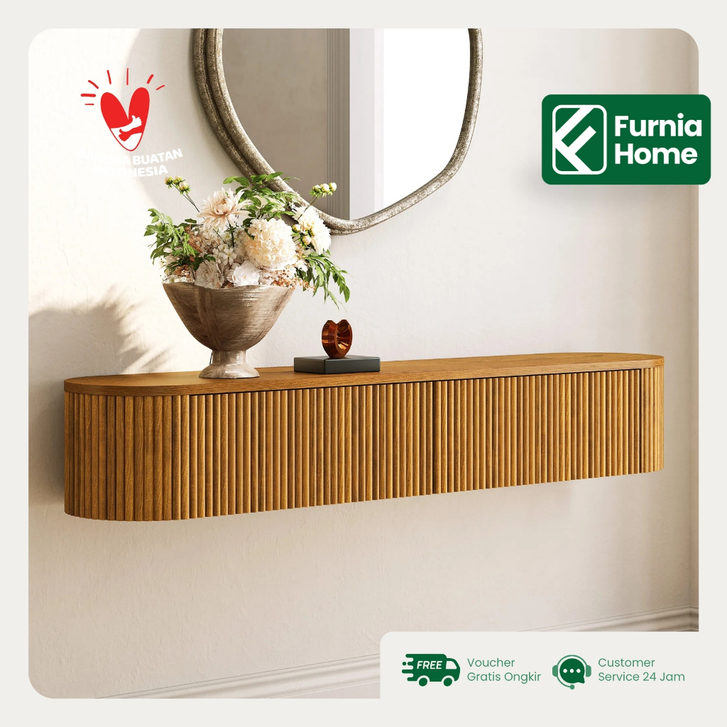 Meja TV Gantung Dinding Minimalis / Bahan Kayu Jati / 4 Laci